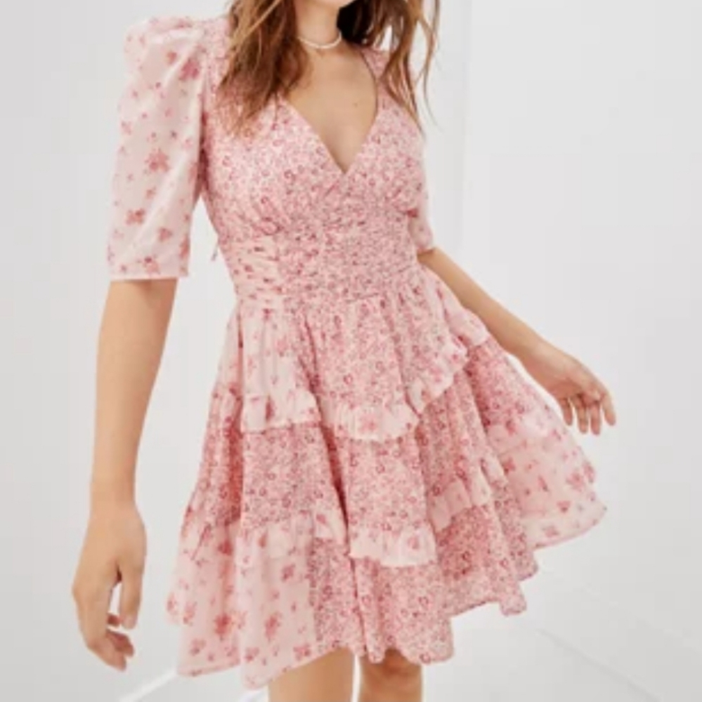 American EAGLE Y2K Baby Doll Ruffled Floral Pink Dress Size Small